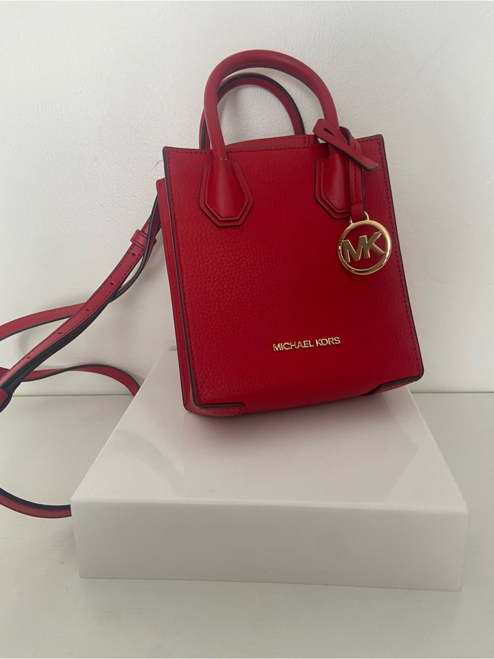 Authentic Michael Kors Red Leather Mini Tote Crossbody